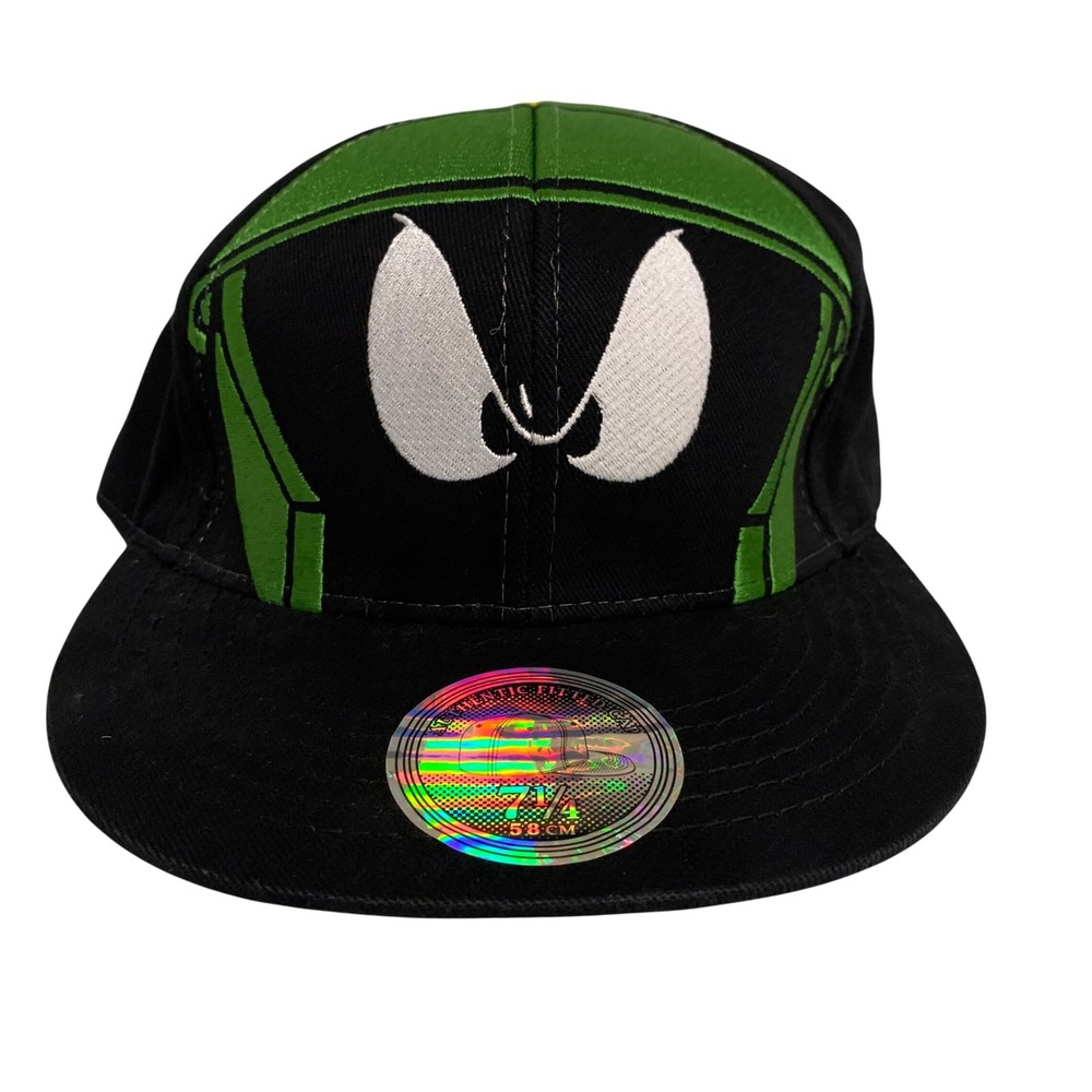 Looney Tunes Marvin the Martian Fitted Hat 7 1/4‎ M/L Black Green Cap NWT